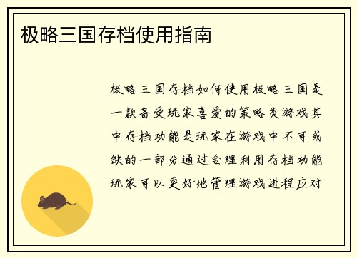 极略三国存档使用指南